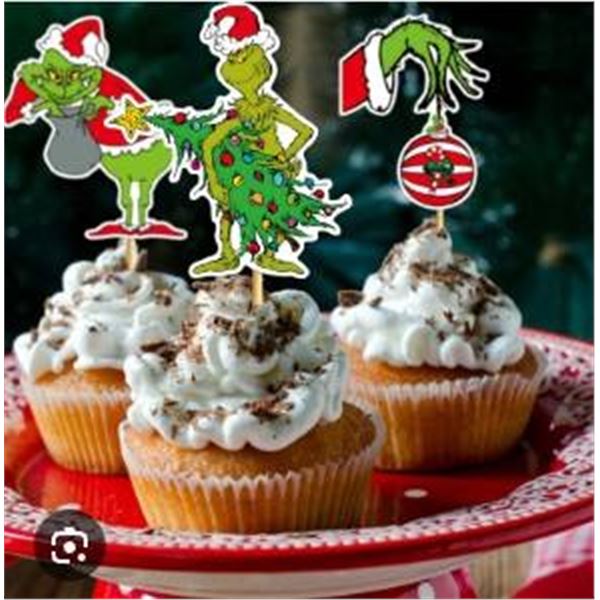 Christmas Grinch Cupcake Decorations with Stand