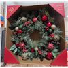 Image 1 : Decorative Artificial Wreath with Red and Gold Accents, 30 Inches
