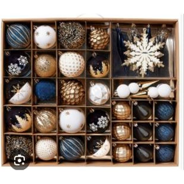 78-Piece Set of BLACK Assorted Holiday Ornaments with Snowflake