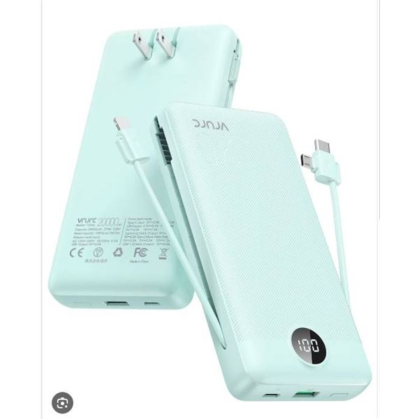 Vrurc 20000mAh Power Bank, Model T2046 With Dual Cables