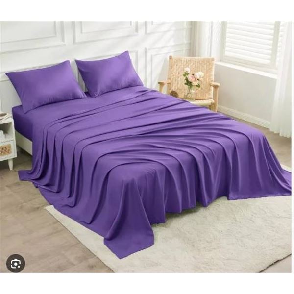 Comfy Bamboo World 4-Piece King Sheet Set in Purple