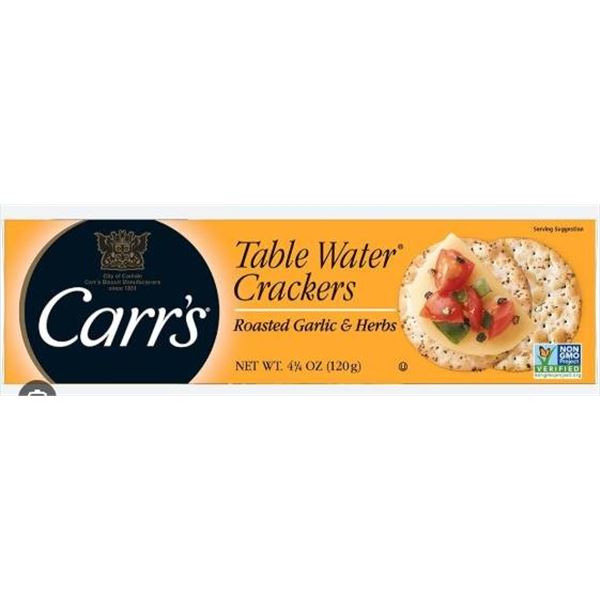 Carr’s Roasted Garlic & Herbs Table Water Crackers, 12×125 g Each