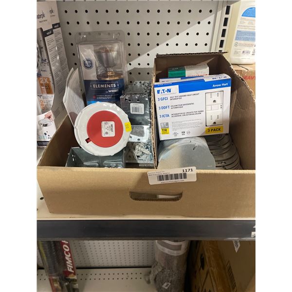 LOT OF ASSORTED Electrical Components Including Eaton GFCI Outlets and Mounting Hardware