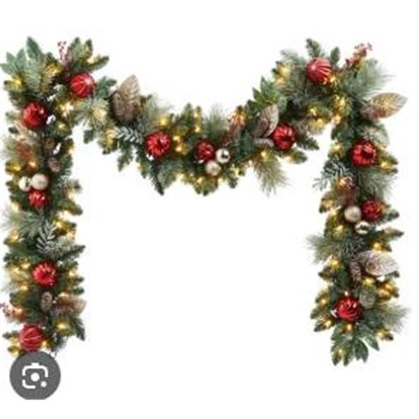 90-Inch Pre-Lit Garland With LED Lights and Decorative Accents