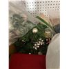 Image 2 : LOT OF ASSORTED Christmas Decorations Including Garland, String Lights, and Ornaments