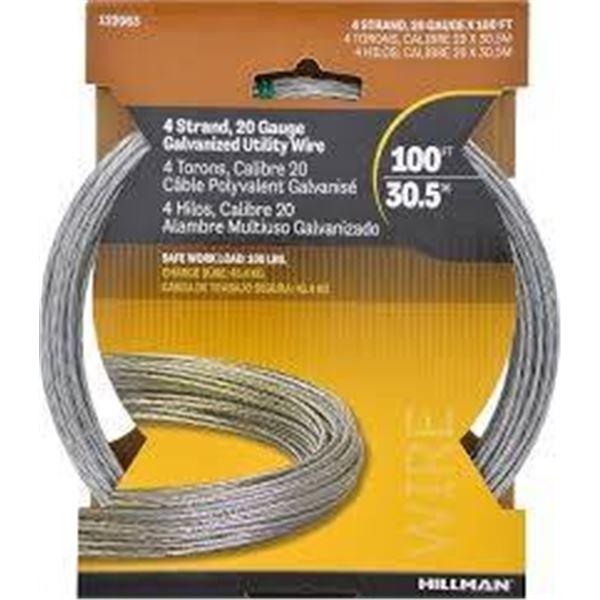 Lot of 2 Hillman 14-Gauge Galvanized Utility Wire, 100 ft (30.5 m)