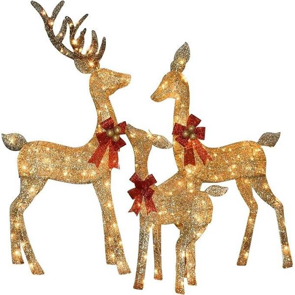 60-Inch 54-Inch 36-Inch 3-Piece Christmas Deer Decoration Set in White