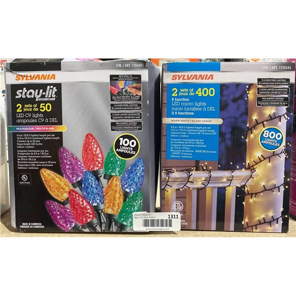 Two Sylvania Light Sets: Stay-Lit Series, 100 & 400 Bulb Counts