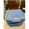 Image 2 : 2 Blue Rubbermaid Plastic Storage Bins with Lids