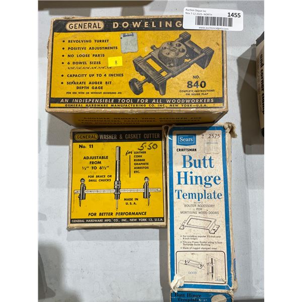 General Doweling Jig, Washer & Gasket Cutter, and Sears Butt Hinge Template