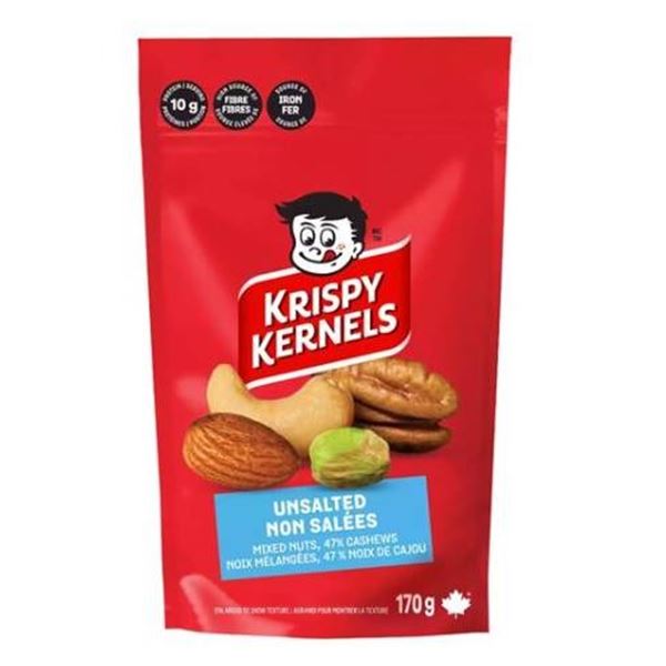 Krispy Kernels Unsalted Mixed Nuts 170g – Case of 8 Bags