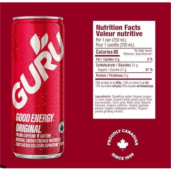 Guru Good Energy Natural Energy Drinks – 24 Cans (355mL Each)