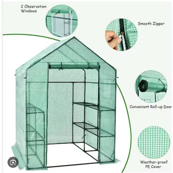 36 x 56 x 77 Inch Walk-In Greenhouse with PE Cover