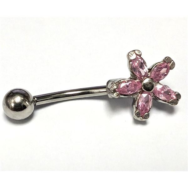 $50 Silver Pink Cz  Belly Button