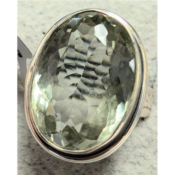 $240 Silver Green Amethyst 8.1Ct 8.3G Ring