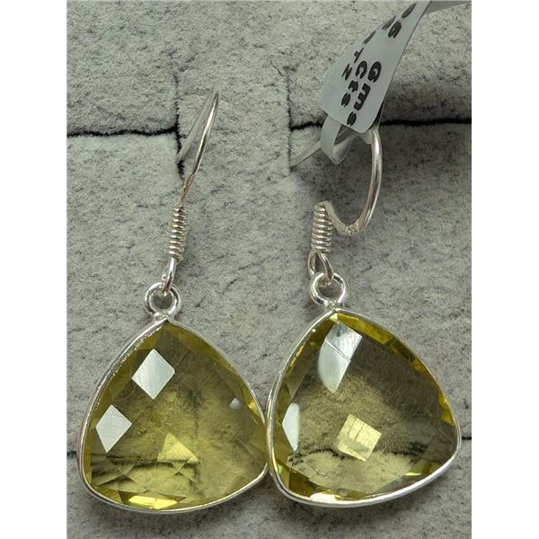 $200 Silver Lemon Quartz 12.6Ct Earrings