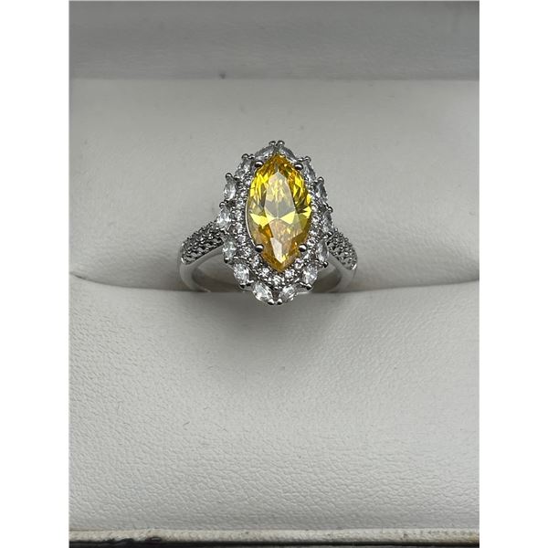 Marquise-Cut Yellow topaz 2.4 carat Ring with Accents in .925 SILVER Setting