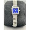 Image 1 : Square Blue Dial Silver-Tone Watch With Stone-Accented Bracelet