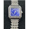 Image 2 : Square Blue Dial Silver-Tone Watch With Stone-Accented Bracelet