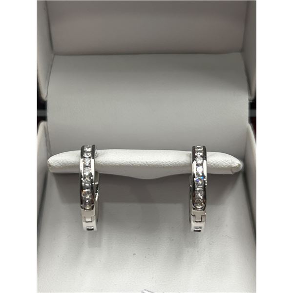 Sterling Silver Hoop Earrings with Cubic Zirconia Accents