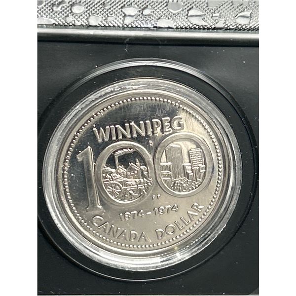 1974 Canadian Winnipeg Centennial Silver Dollar in Display Case