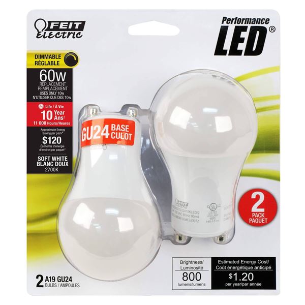 Feit Electric Performance LED Bulbs GU24 Base 60W Replacement 2-Pack LOT OF 8
