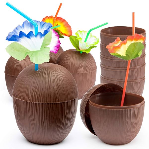 Prextex Coconut Cups With Hibiscus Straws – Case Lot of 6