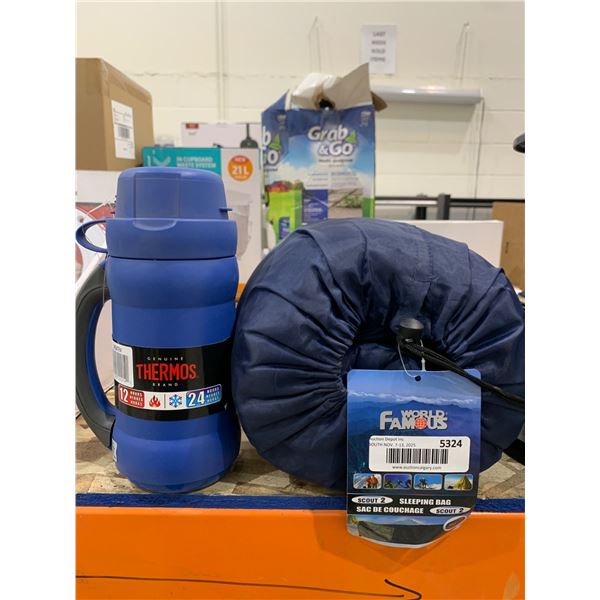 World Famous Scout 2 Sleeping Bag and Thermos Brand Insulated Bottle Set