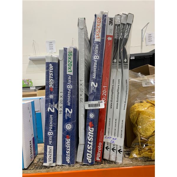 12 Air Filters in Multiple Sizes by Various Brands