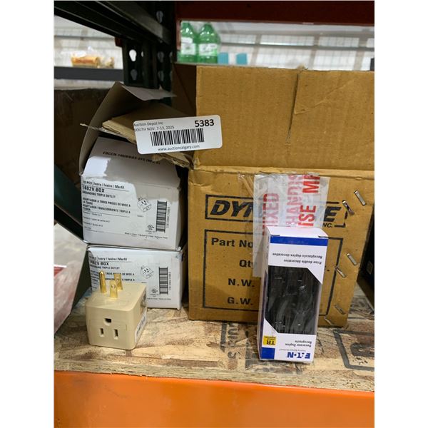 Electrical Outlets and Connectors Including Eaton TR Duplex Receptacle and Leviton Triple Adapters