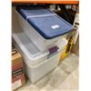 Image 2 : Stack of Three Durable Plastic Storage Containers with Lids + 2 Large Containers