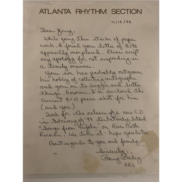 Barry Bailey signed letter