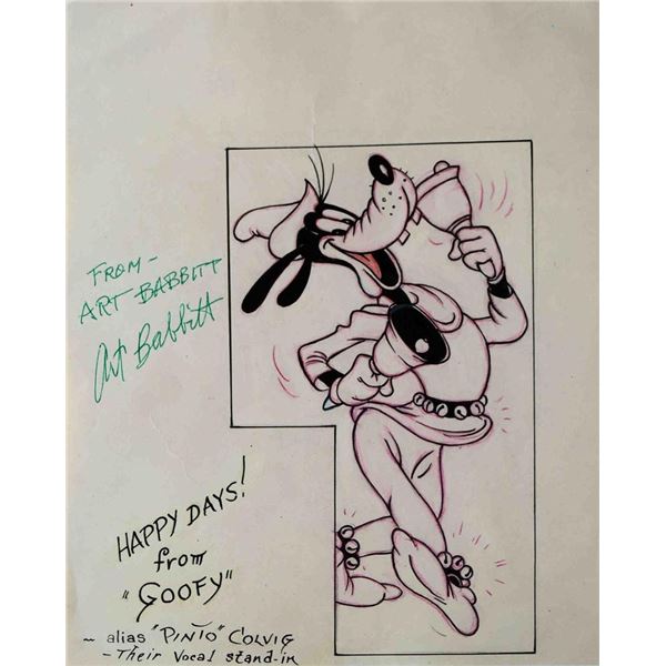 Babbitt & Colvig original Goofy signed drawing