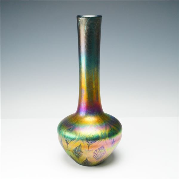 Louis Comfort Tiffany Favrile Pulled-Feather Tall Glass Vase