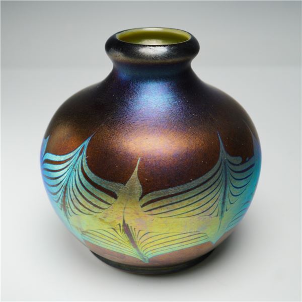 Tiffany Studios Favrile Iridescent Glass Vase w/ Etched L.C.T. Signature
