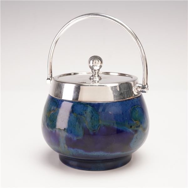 Moorcroft Pottery Silver Plate Rim Preserve Jar, Moonlit Blue
