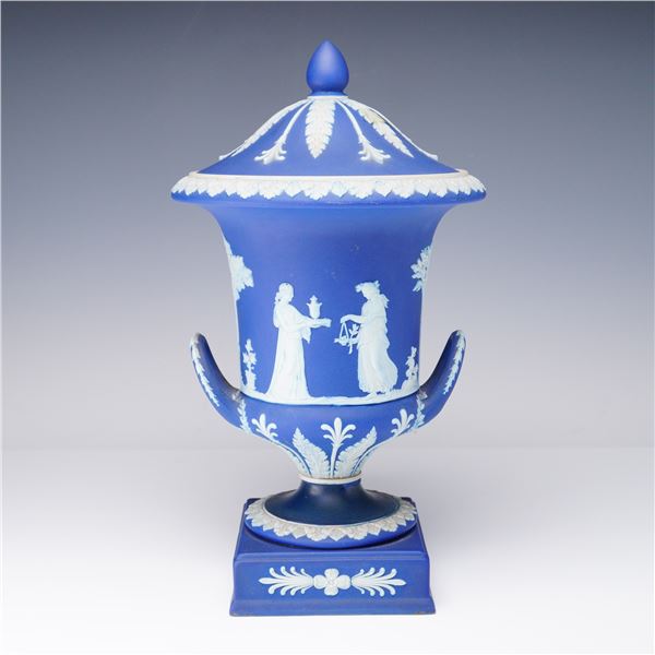 Wedgwood Dark Blue Jasperware Campagna Lidded Vase