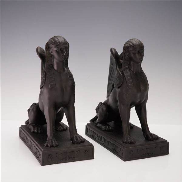 Pair of Wedgwood Black Basalt Figures, Sphinx