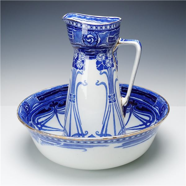 2pc Royal Doulton Art Nouveau Aubrey Pitcher and Wash Basin