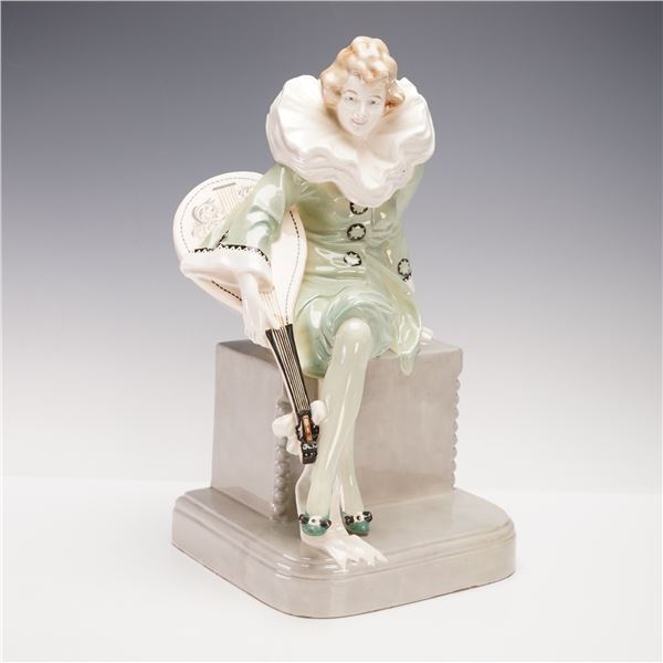 Goldscheider Figurine by Thomasch, Female Pierrot with Mandolin