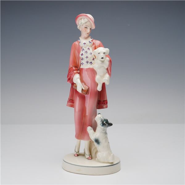 Hertwig & Co. Porcelain Figurine, Lady with 2 Dogs