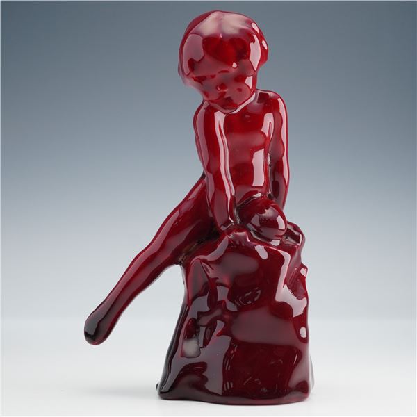 Rare Royal Doulton Red Flambe Figurine, Child on Rock HN603