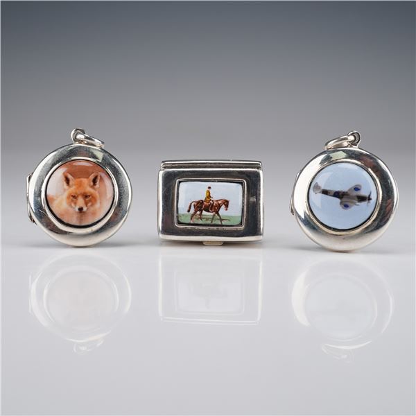 3pc Sterling Silver Pictorial Lockets and Box, Animal and Plane Motif