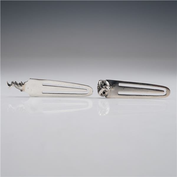 2pc Sterling Silver Bookmark Page Markers with Owl and Rabbit Figures