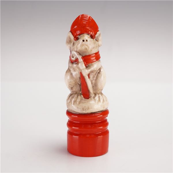 Doulton Lambeth by George Tinworth Mouse Chess Piece, Red Bishop