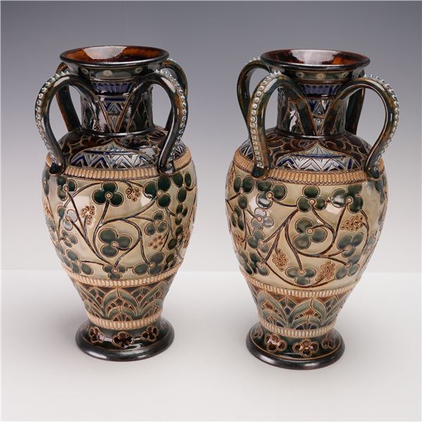 Pair of Doulton Lambeth by Mark V Marshall Stoneware Vases