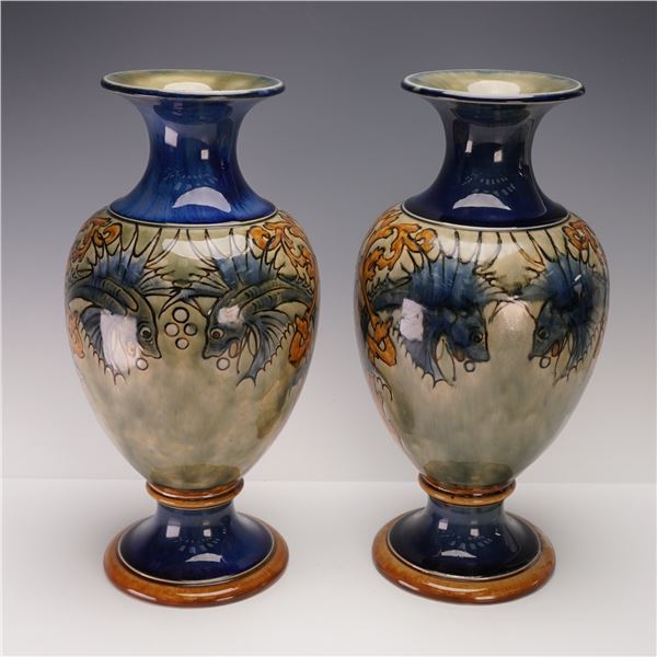 Pair of Doulton Lambeth by Eliza Simmance Art Nouveau Vases