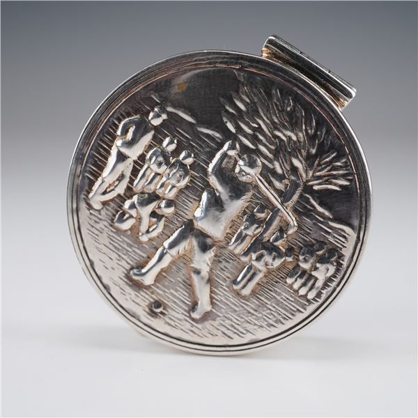 925 Silver Hand Chased Pill Box with Golf Scene on the Cover