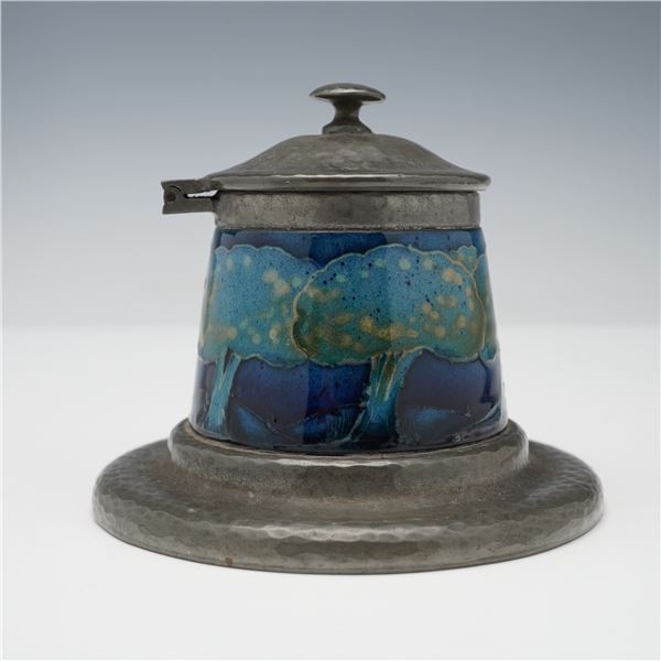 Moorcroft Pottery For Liberty & Co. Tudric Pewter Inkwell, Moonlit Blue