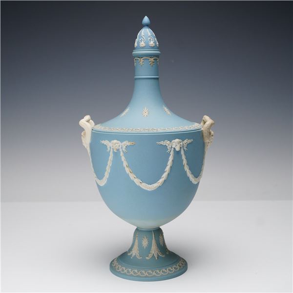 Wedgwood Blue Jasperware Lidded Urn